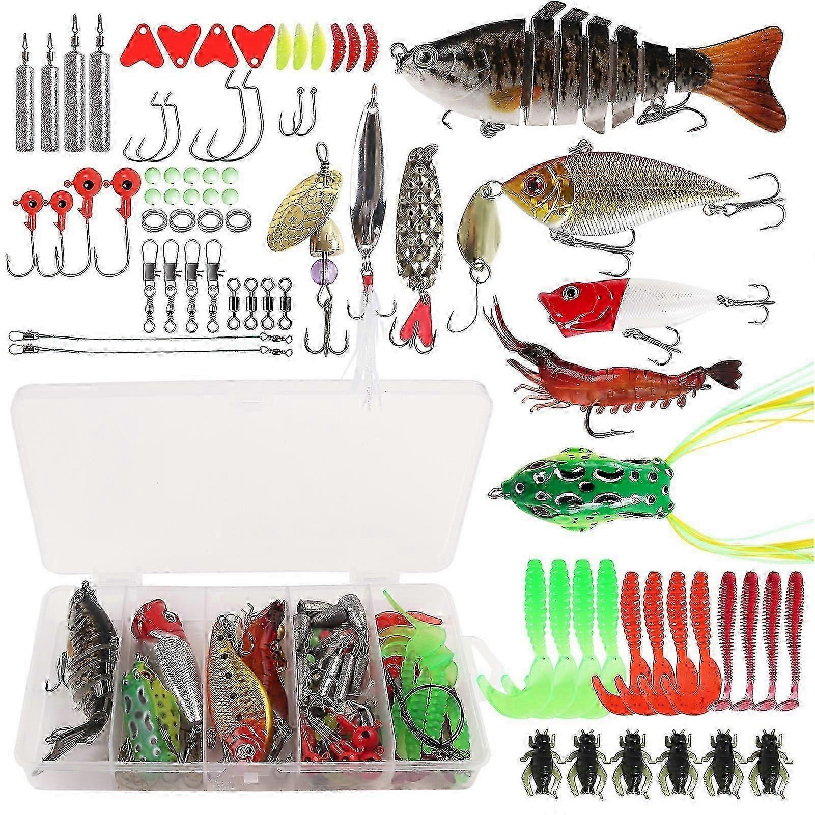 83pcs Angelköder Kit für Barsch Forelle Lachs Angelzubehör Tackle Tool Angelköder Wirbel Haken