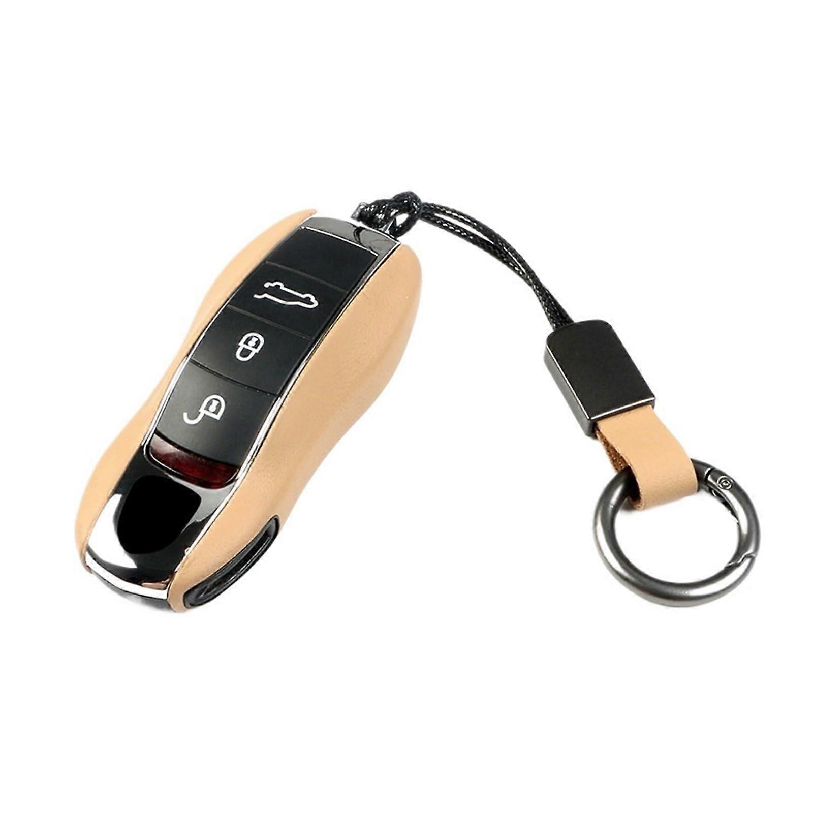 Key case, Leather Car Fob Remote Key Case Cover Shell Refit Replacement Compatible for Porsche Macan 911 Panamera Cayenne Boxster 986 987 981(A 02)