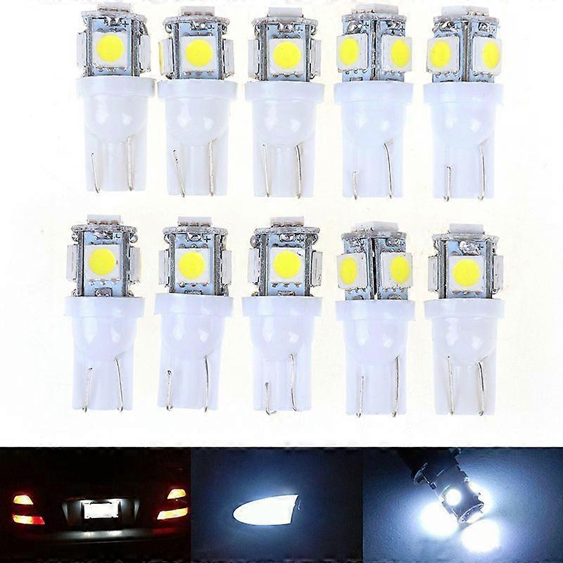 10Pcs White T10 Wedge 5-Smd 5050 5W5 Led License Plate Bulbs Indicator Light