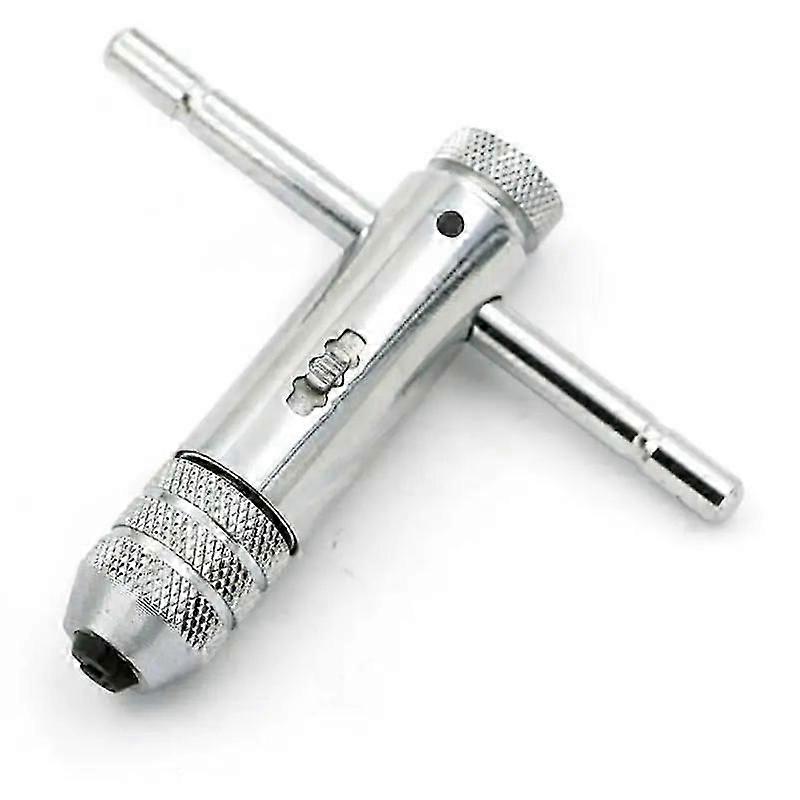 Ratchet Wrench Set Adjustable Silver T-Handle Ratchet Tap Holder Wrench with M3-M8 Machine Screw Thread Metric Plug T-shaped