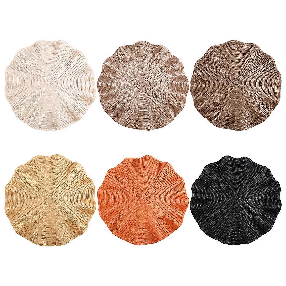 6pcs 38cm Round Placemats, Weave Design, Heat-, Non-Slip,