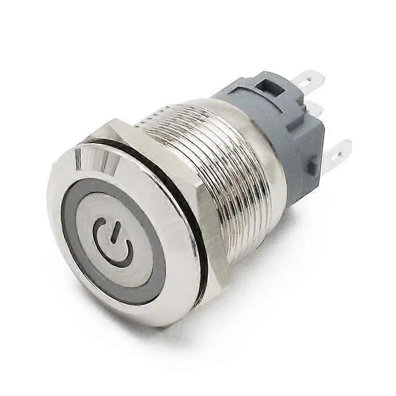 19mm Metal Push Button Switch LED Light Anodize Oxide Black Momentary Latching