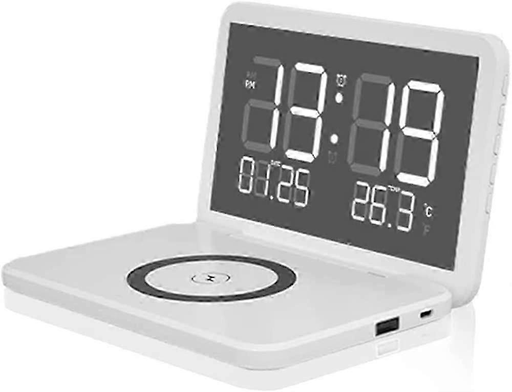 Wireless Charger Alarm Clock, 2022 Newest Multifunctional Electronic Calendar Alarm Clock Temperature Calendar Display Digital Alarm Clock, Digital Cl