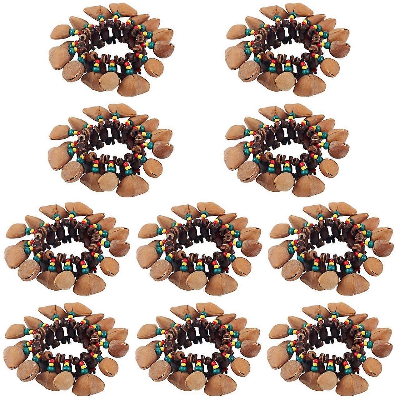 African Drum Bracelet Nut Shell Handbell 2 Pcs Assorted Color Coconut Shell Percussion Instrument for Women, 4.72 X 4.72 X 10.82 Inch