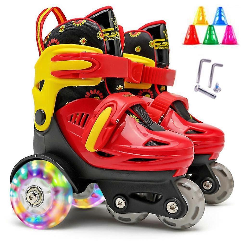 Pattini a rotelle quad per bambini, freno regolabile THREEPOINTBALANCESUPPORTDESIGNSIZE Double Lightup High Top (nero rosso)