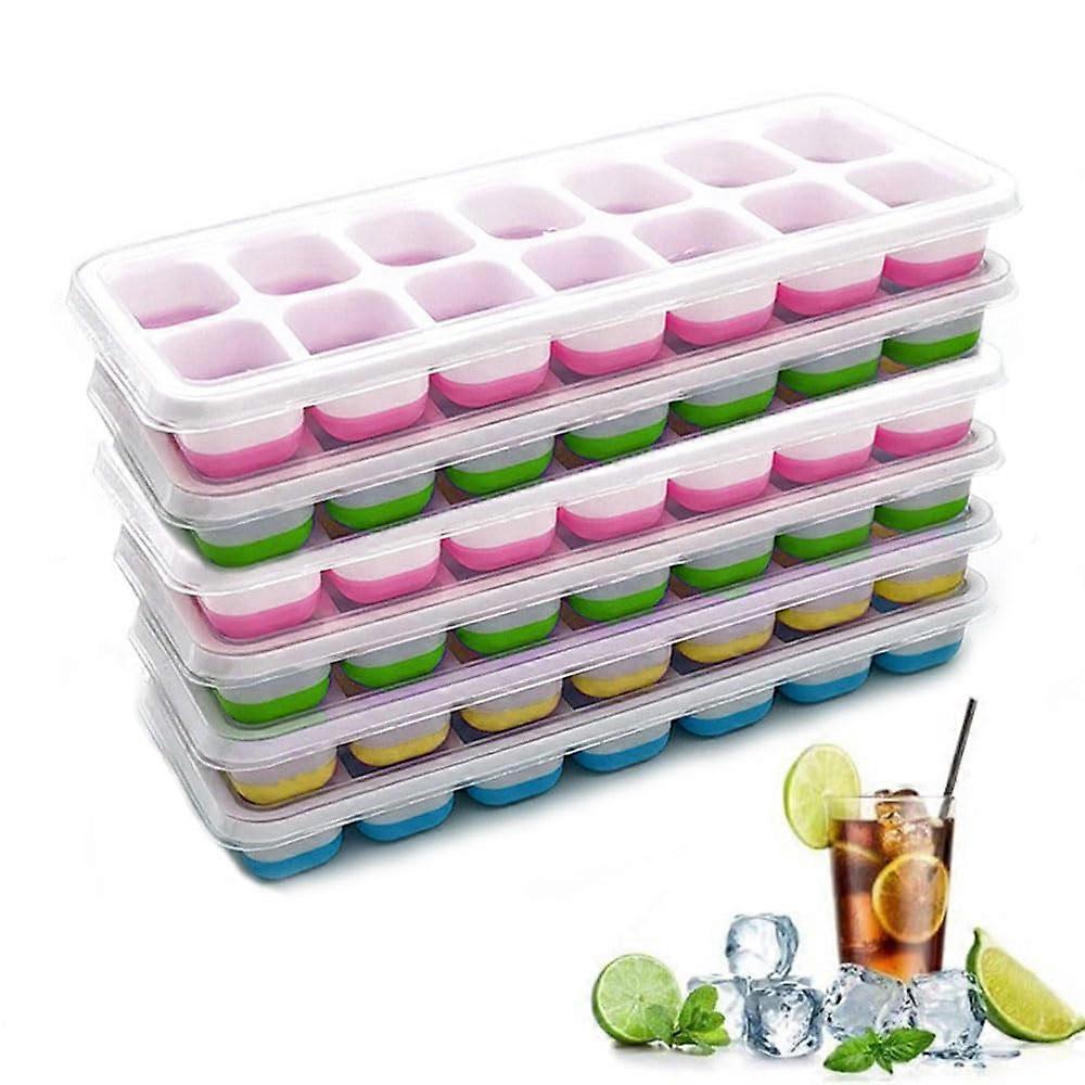 Ice Cube Tray with Lid, 6 Pack Silicone Stackable Ice Cube Trays, Flexible Space-Saving Ice Molds in Blue, Yellow, Green, Pink