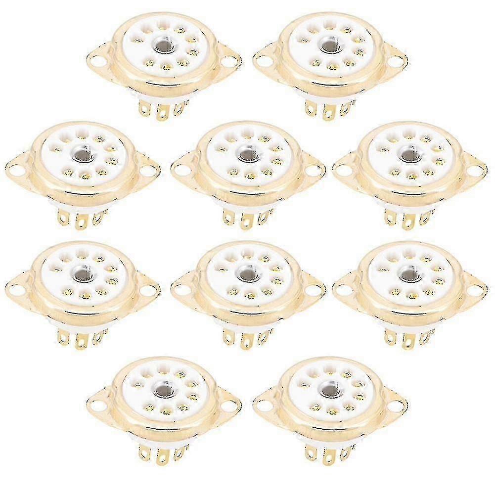 10pcs Ceramic B9a Gold-Plated 9-Pin Vacuum Tube Socket Panel Mount for ECC81 ECC82 ECC83