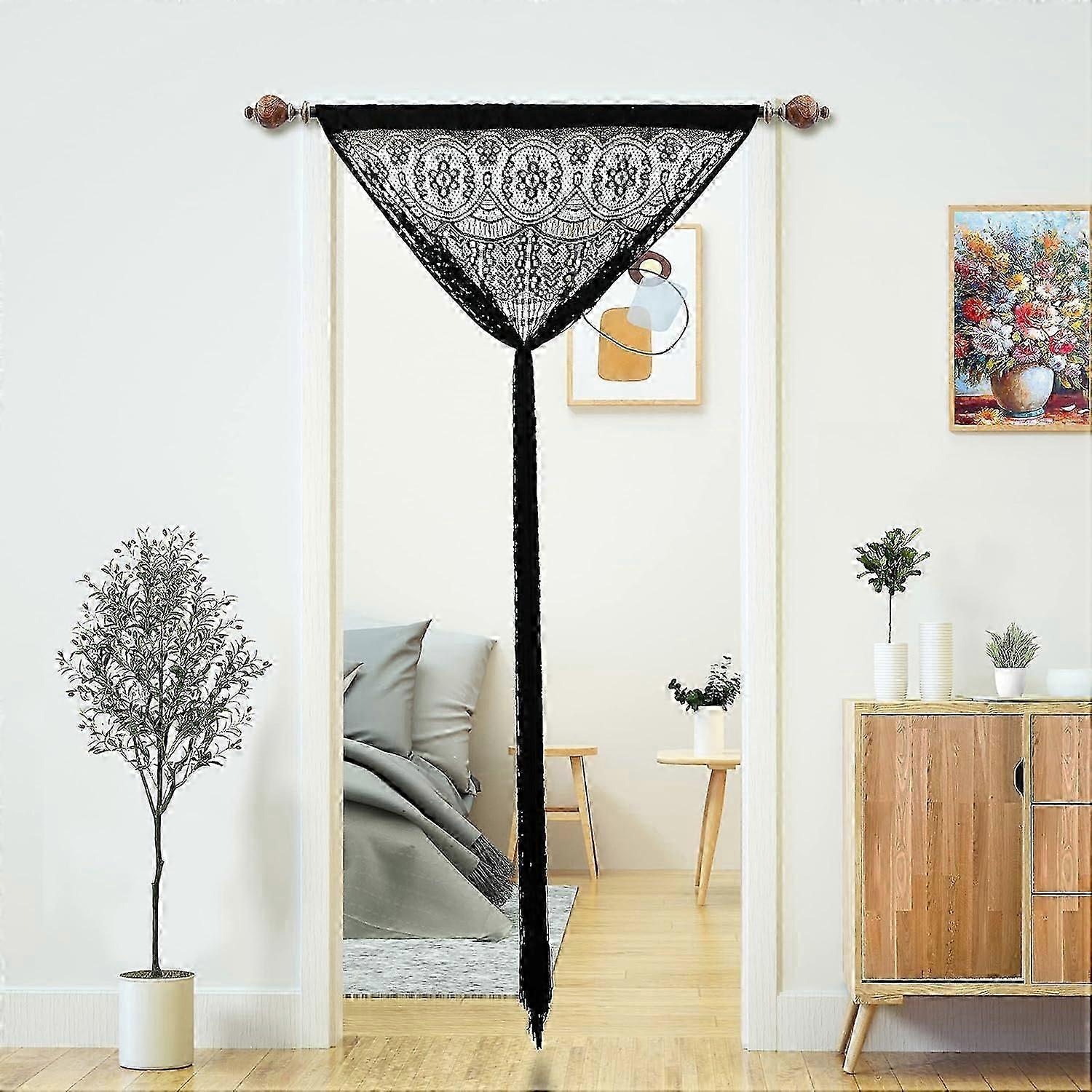 Macrame Lace Door String Curtain for Doorways,Room Divider Doorway Hippie Window Panel Room Divider Wall Closet Curtains (1090200cm,Black)