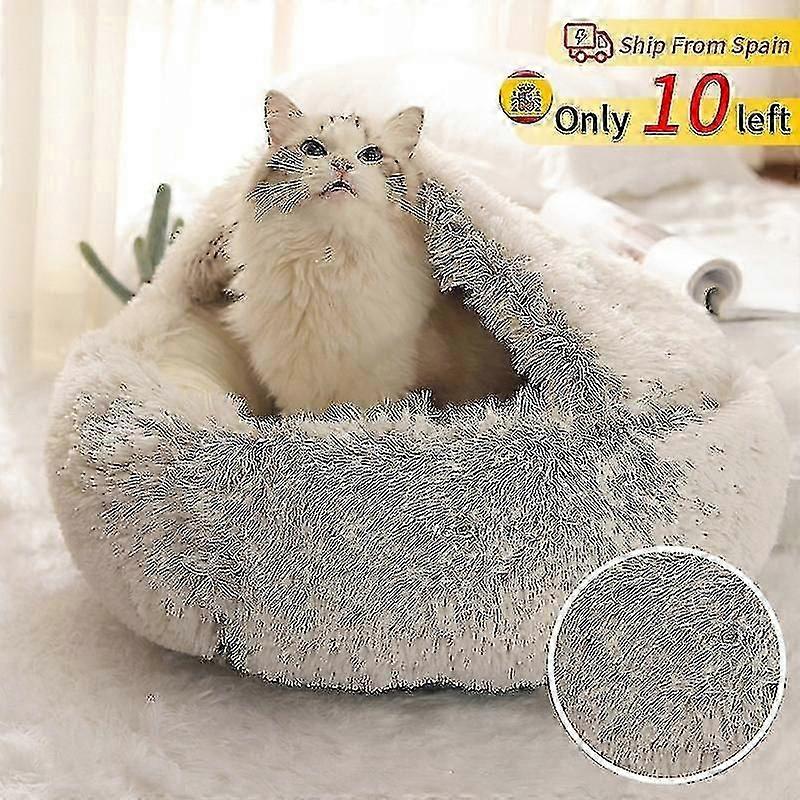Winter Long Plush Pet Cat Bed Round Cat Cushion Cat House 2 In 1 Warm Cat Basket Cat Sleep Bag Cat Nest Kennel For Small Dog Cat