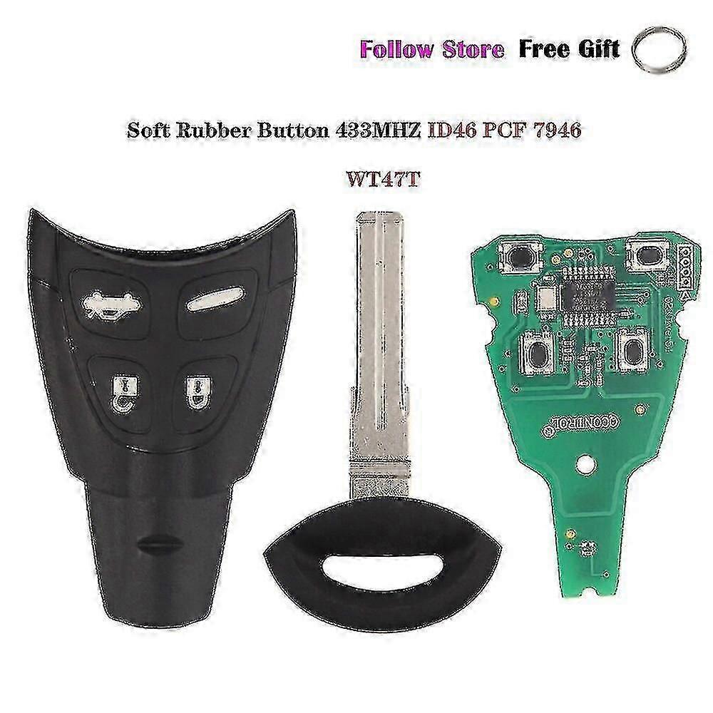 Remote Key Fob Replacement for Saab 9-3 9-5 2003-2010 with ID46 Chip, 434MHz Soft Rubber Case