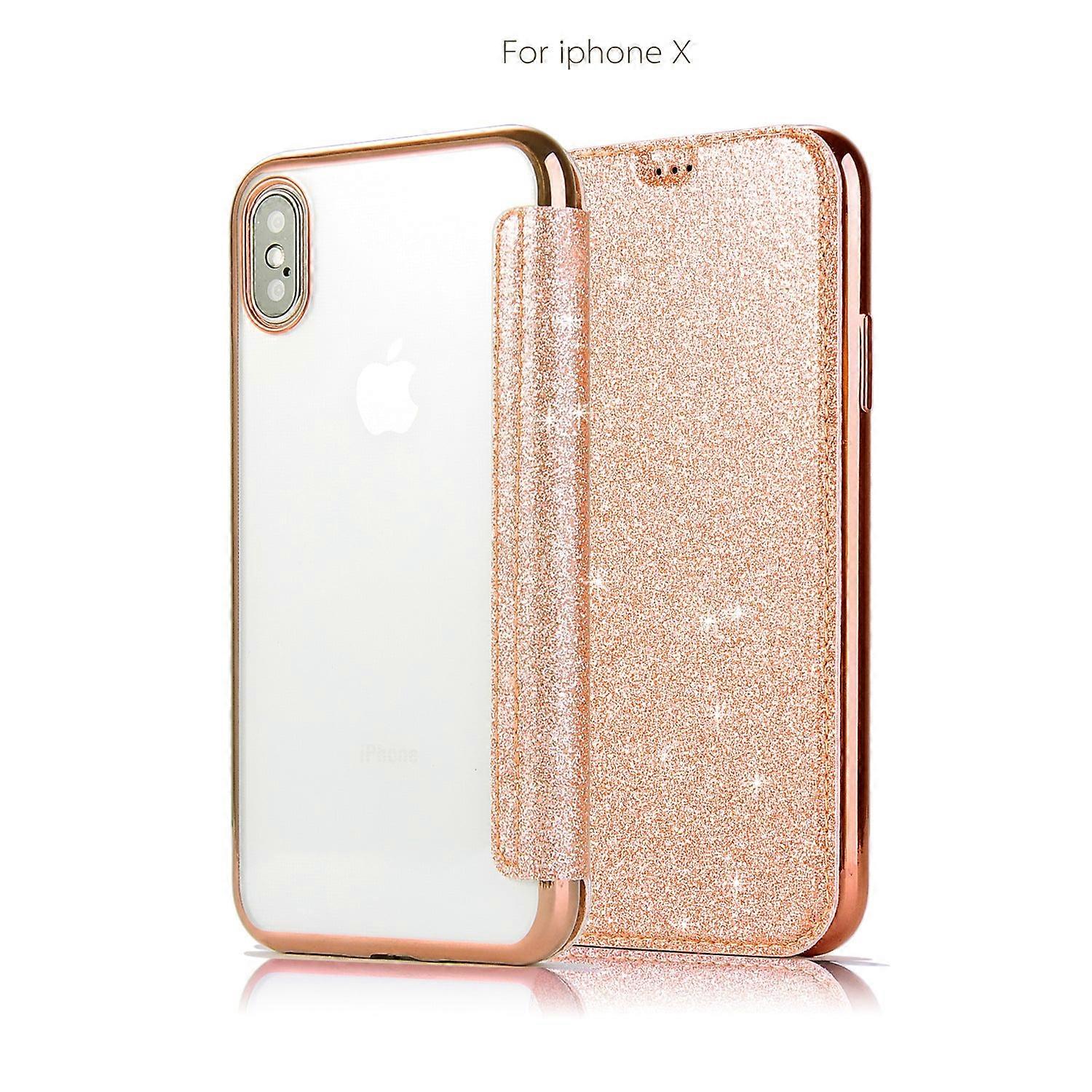 حافظة لهاتف Iphone 13mini 5.4 ذهبي وردي مطلي بالكهرباء فتحة بطاقة جلدية بريق