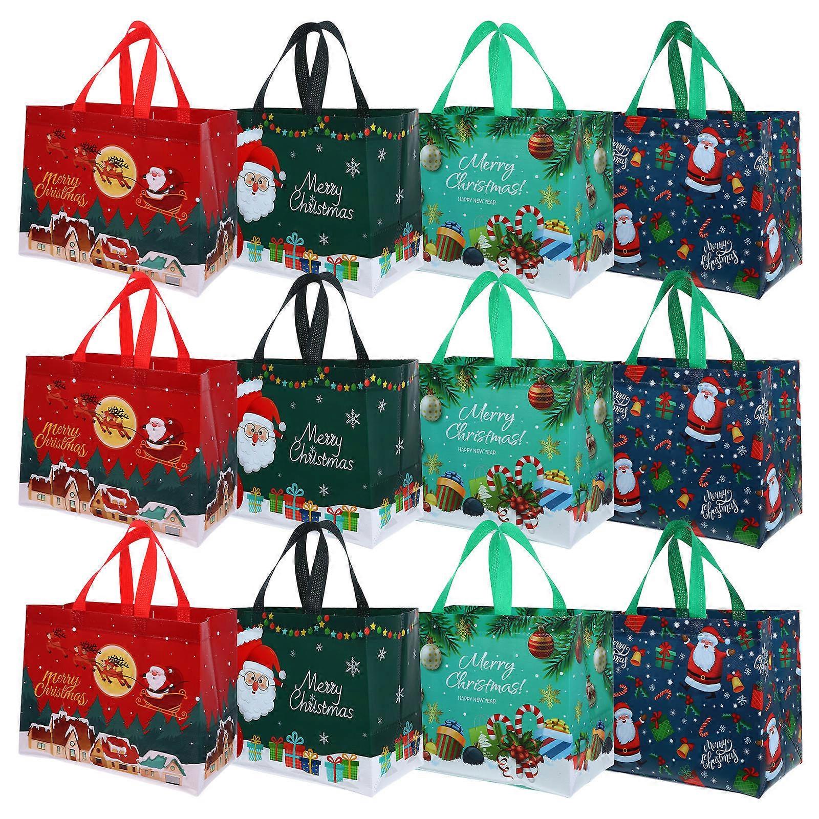 12 Pcs Christmas Gift Bags, Non Woven Tote Bags for Festive Occasions, Snacks, Party Supplies, Reusable and Spacious