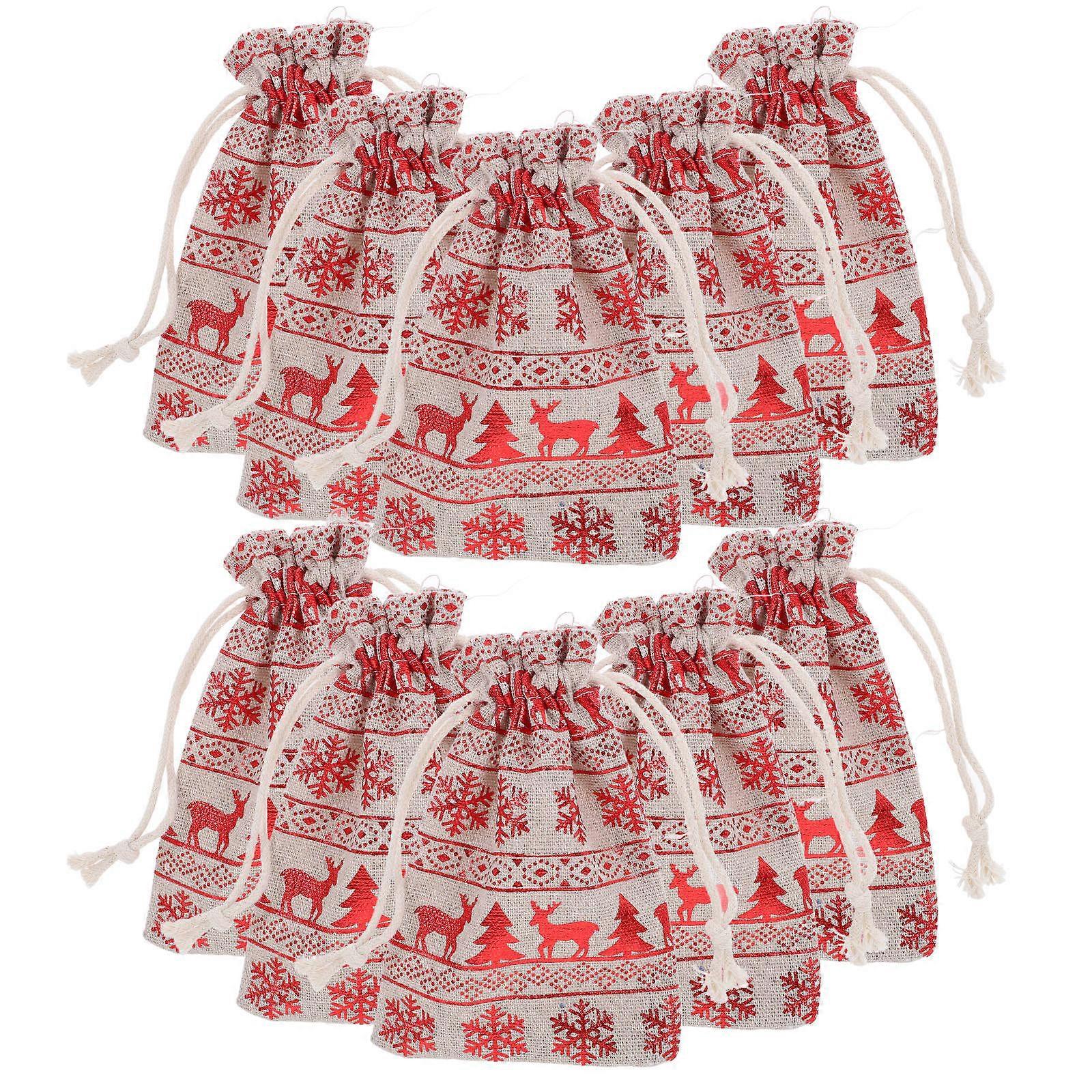 Christmas Candy Pouches Drawstring Bags Storage Wrapping Holiday Season Red 14x10cm 10Pcs