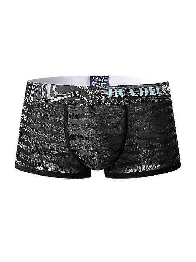 Mens Striped Ice Silk Translucent Breathable Thin Elastic Mid Waist Boxers