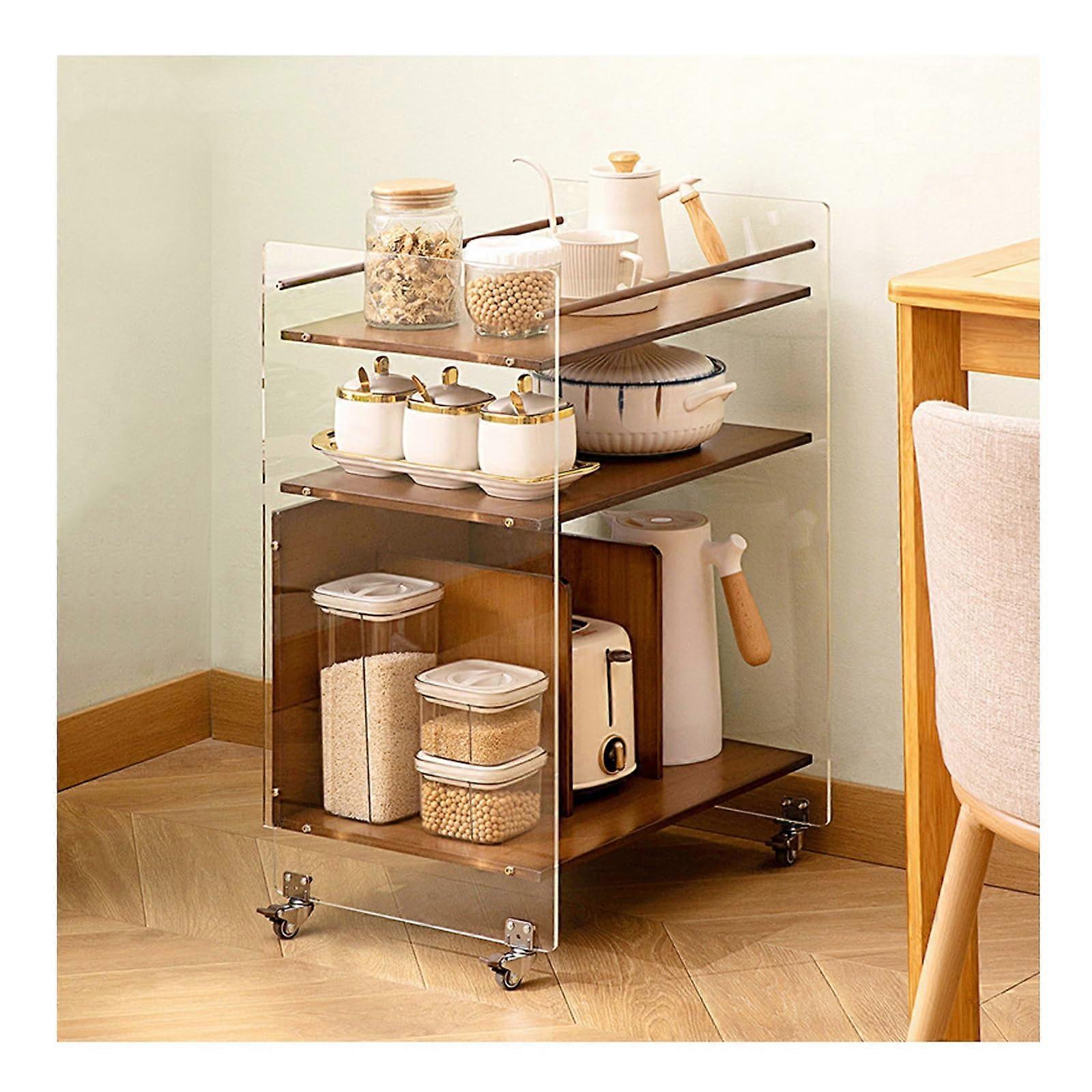 Multilayer Brown Kitchen Cabinet With Universal Wheels, 50x36x70 cm, Large Capacity, Smooth Push-Pull