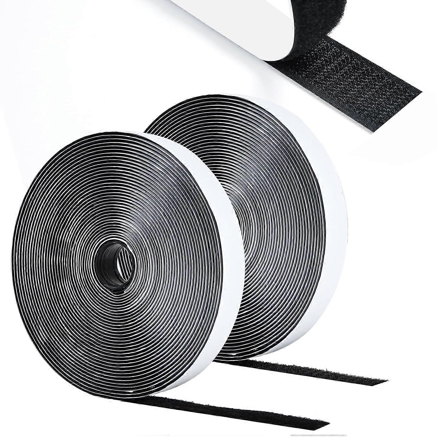 Adhesive Tapes, 5M Double Sided Self Adhesive Hook and Loop Tape, 20mm Wide Strong Adhesive Hook and Loop Tapes for Household, DIY and Crafts Black