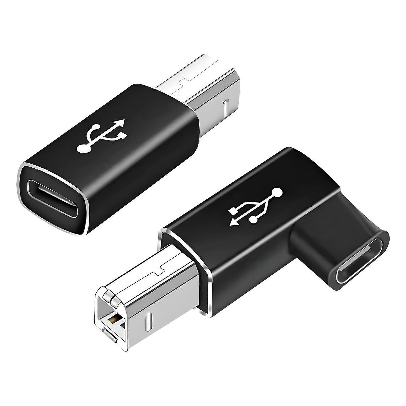 Pack of 2 USB C to USB B Adapter, MIDI Cable, Right Angle, Black