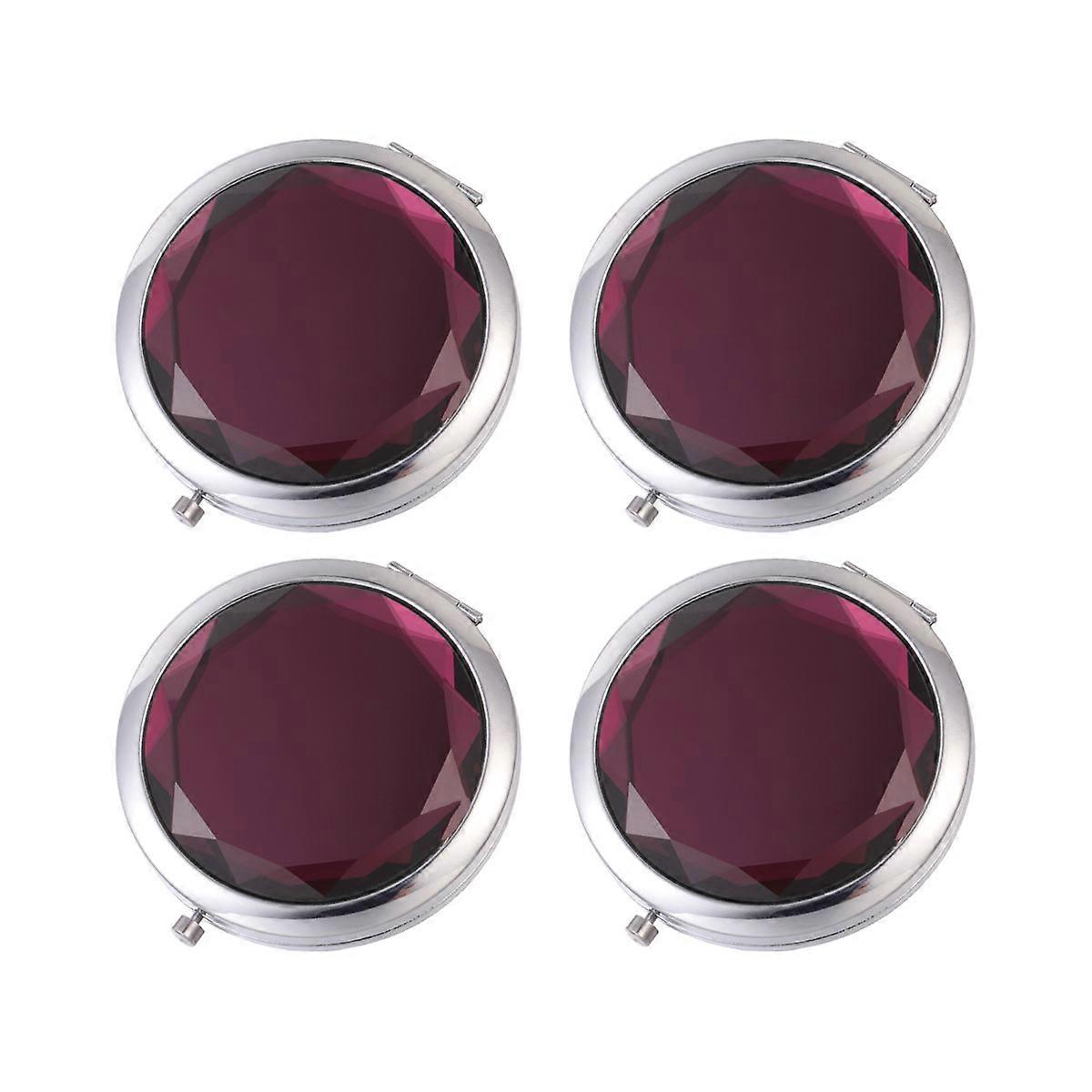 Compact Folding Mirror Small Travel Make Up Round Metal Crystal Portable 4Pcs For Ladies