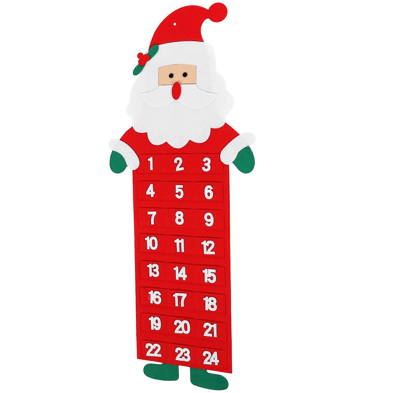 Advent Calendar Christmas Countdown Calendar Santa Claus Shape Home Decoration Multi Color 23x90cm Size Linen Material Festival Atmosphere 1Set