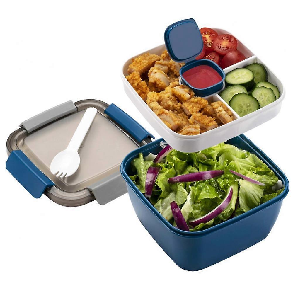 Reusable salad lunch box, 3-compartment 50oz container with lid, ideal for school, work, and outdoor meals