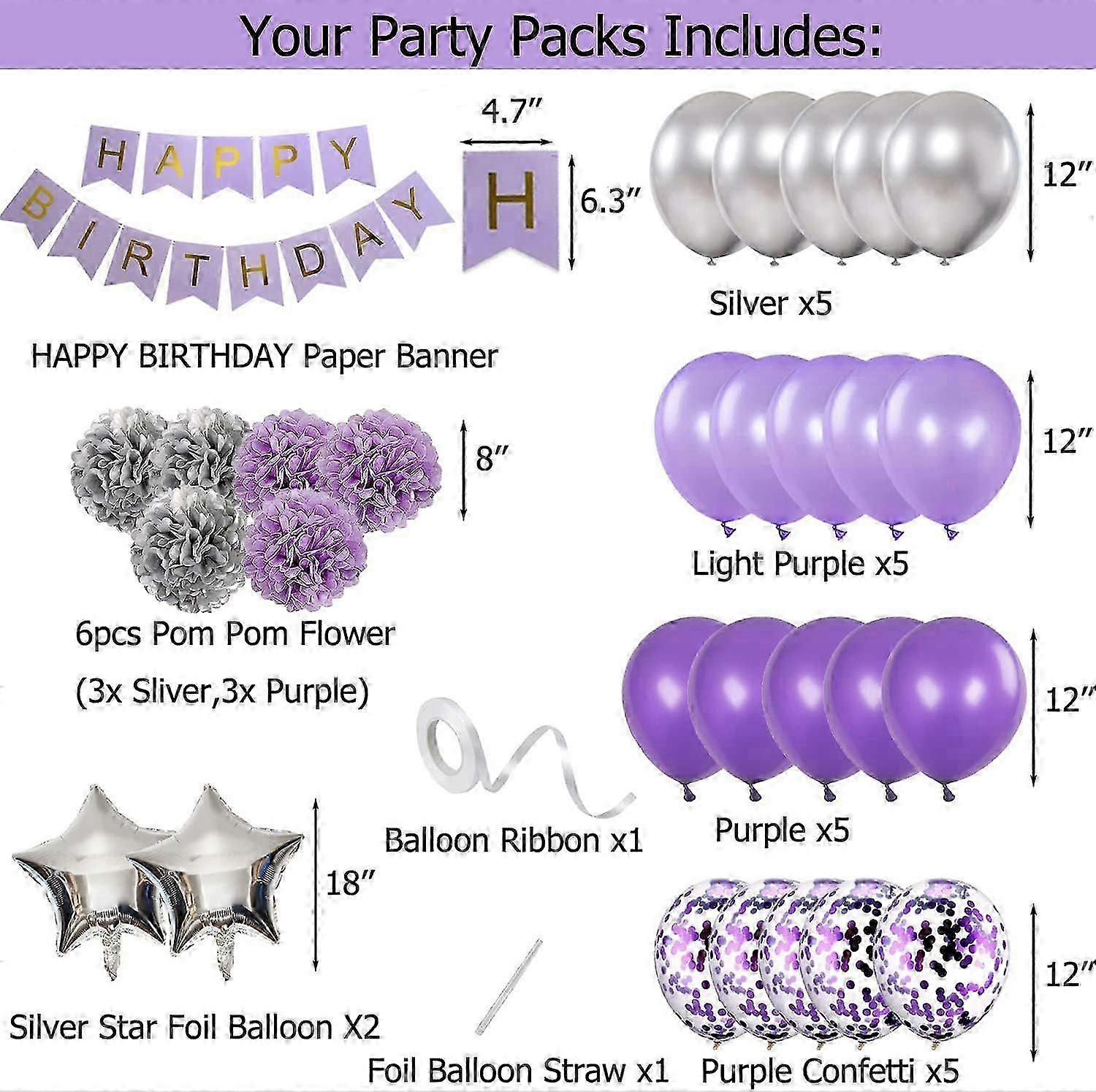 31pcs Purple Silver Party Decorative Balloon Set