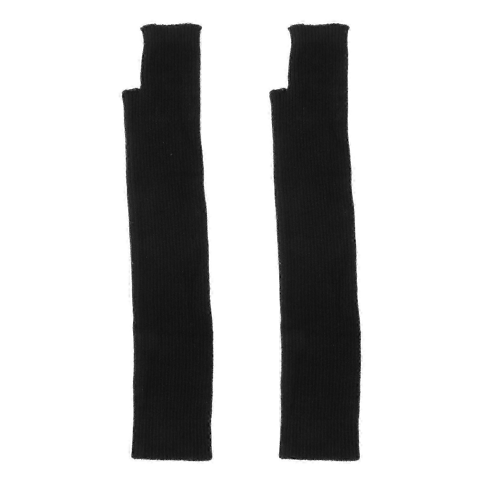 2pcs Solid Color Fingerless Long Gloves Knitting Wool Thumb Hole Mittens