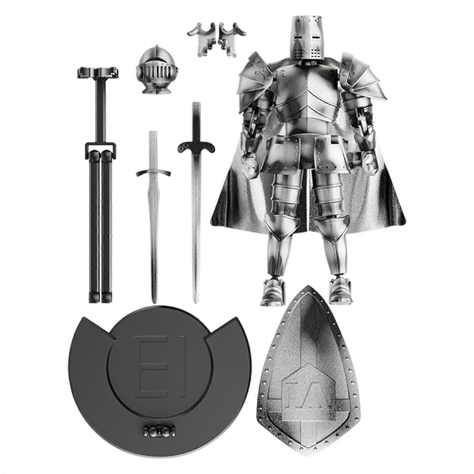Multi Jointed Medieval Knight Figure, 5.51 x 5.2 Inch, 360 Degree Head, Collectibles Silver