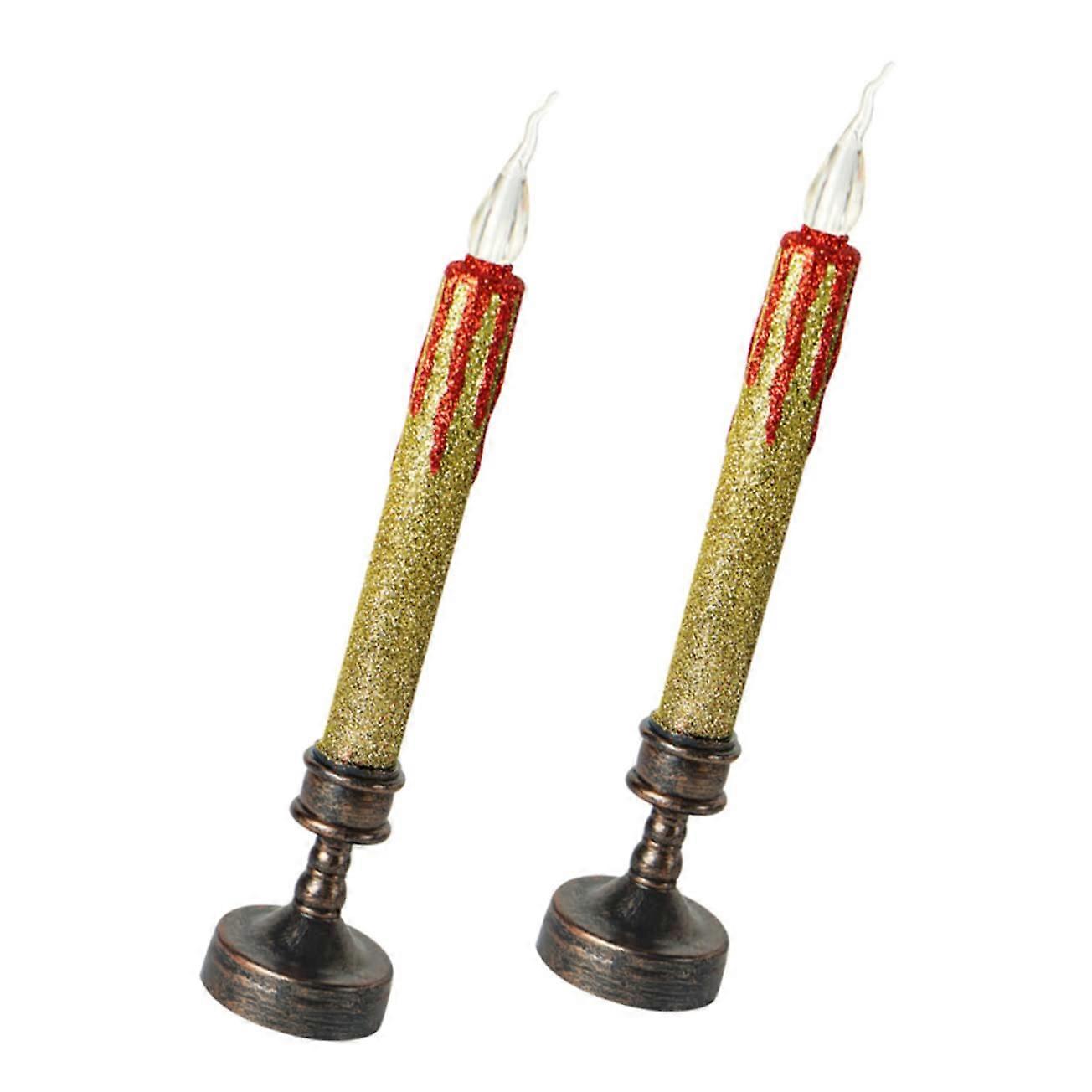 2 Stücke LED Weihnachtskerzen Mit Dekorativem Design Für Hochzeiten, Festlichkeiten, Feuerfrei, Langlebig, Warmes Licht