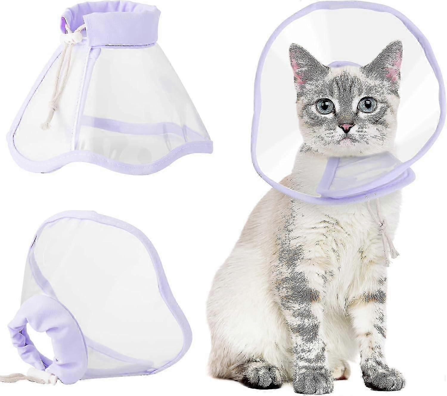 Cat Cone, Drawstrings Cat Cone Collar, Transparent Cat Recovery Collar, Cat Surgery Collar, Licking and Scratching Free Cone