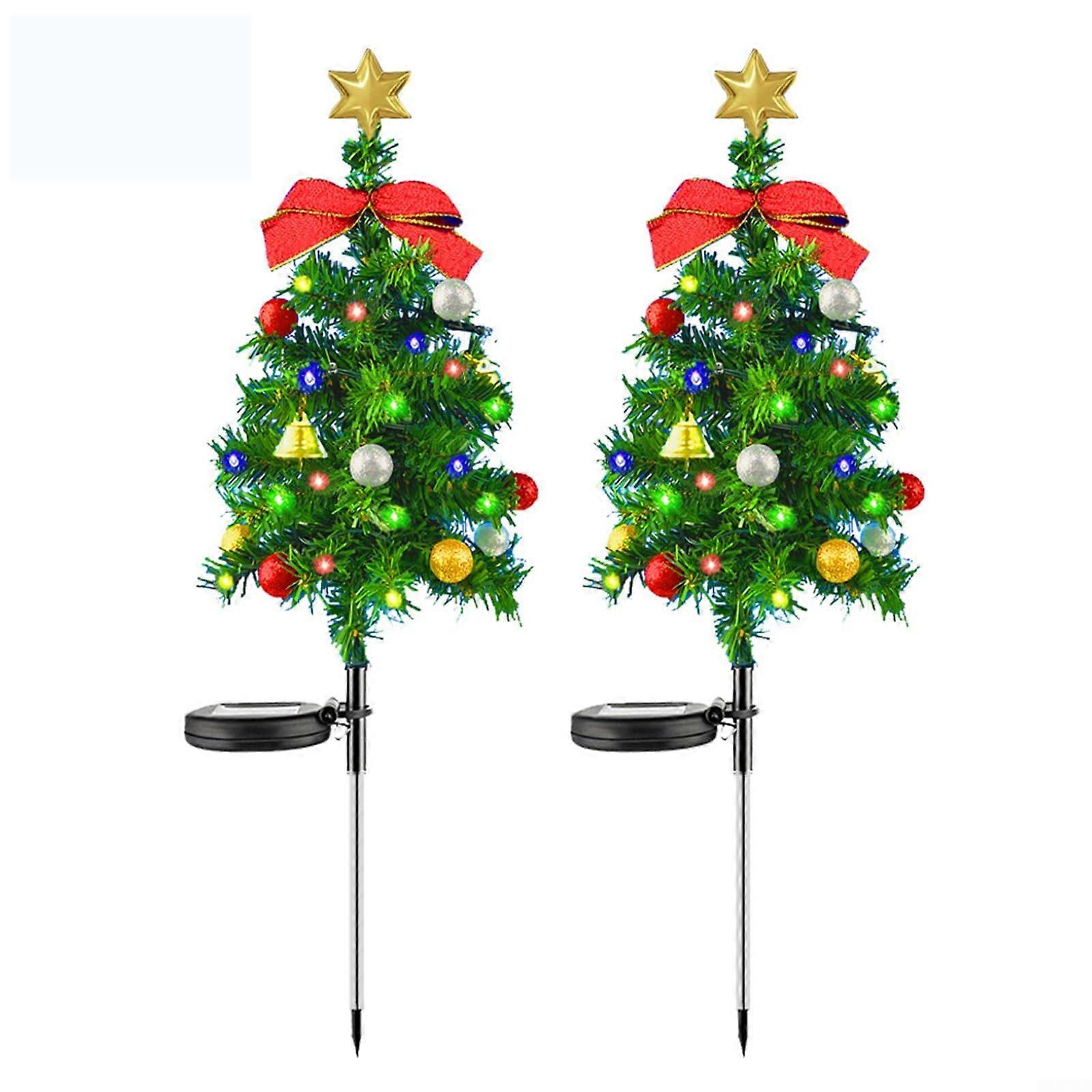 Solar Christmas Lights 2 Pack Waterproof LED Solar Powered Flickering Pine Tree Lights for Outdoor Garden Decoration