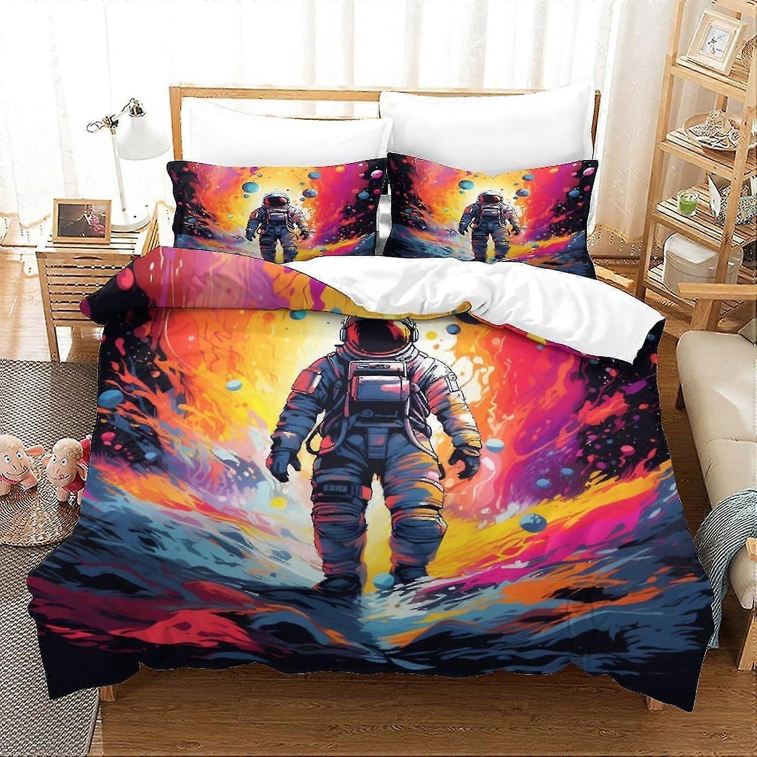 Conjunto de capa de edredom de microfibra impressa em 3D da Cosmic Landscape com fecho de zíper para crianças e adultos, 3 peças