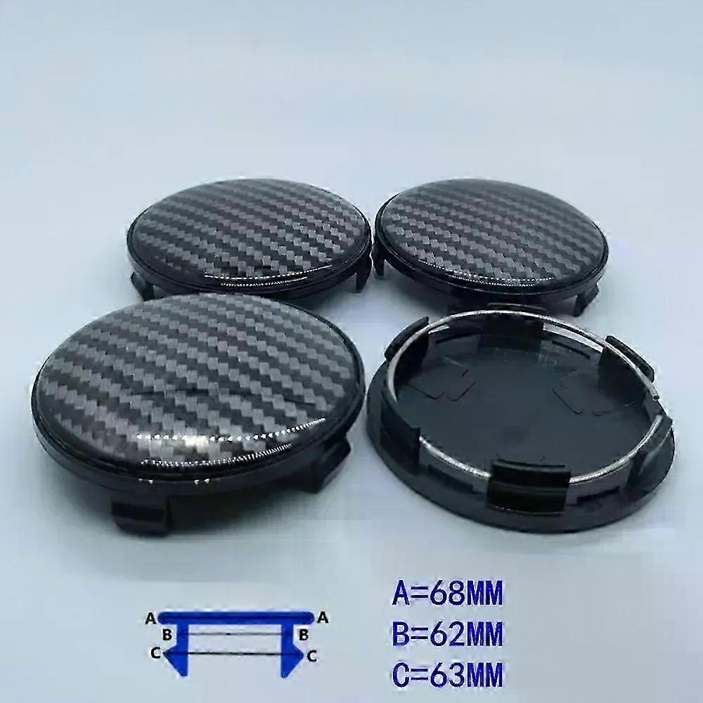 4pcs 68mm μαύρα κεντρικά καλύμματα ροδών αυτοκινήτων με τα εξαρτήματα styling ετικετών λογότυπων εμβλημάτων ινών άνθρακα 65mm για την κάλυψη πλήμνης