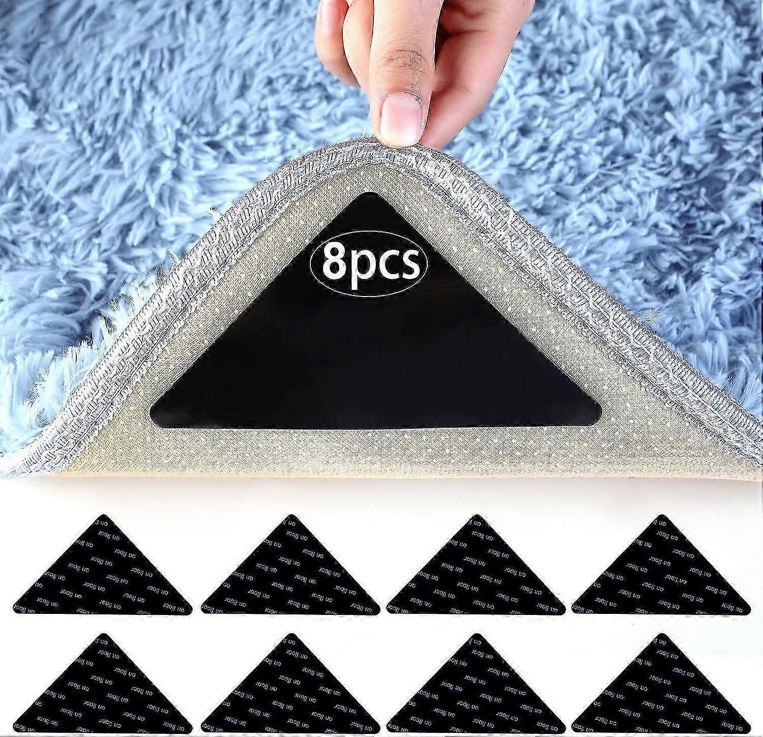 Anti-slip Carpet Clips, 8 Pieces Anti-slip Triangle Carpet Clips, Anti-curling Carpet Clip Corners, Washable and Reusable Anti-slip Carpet Stickers