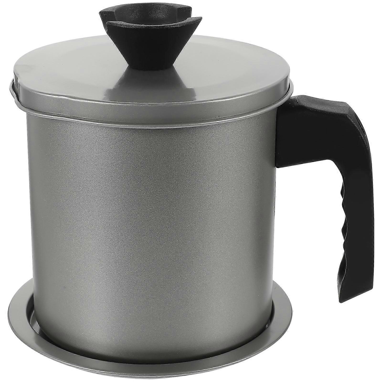 Stainless Steel Oil Storage Can Grease Keeper with Strainer and Lid Restaurant Use 1.4L 1Pack