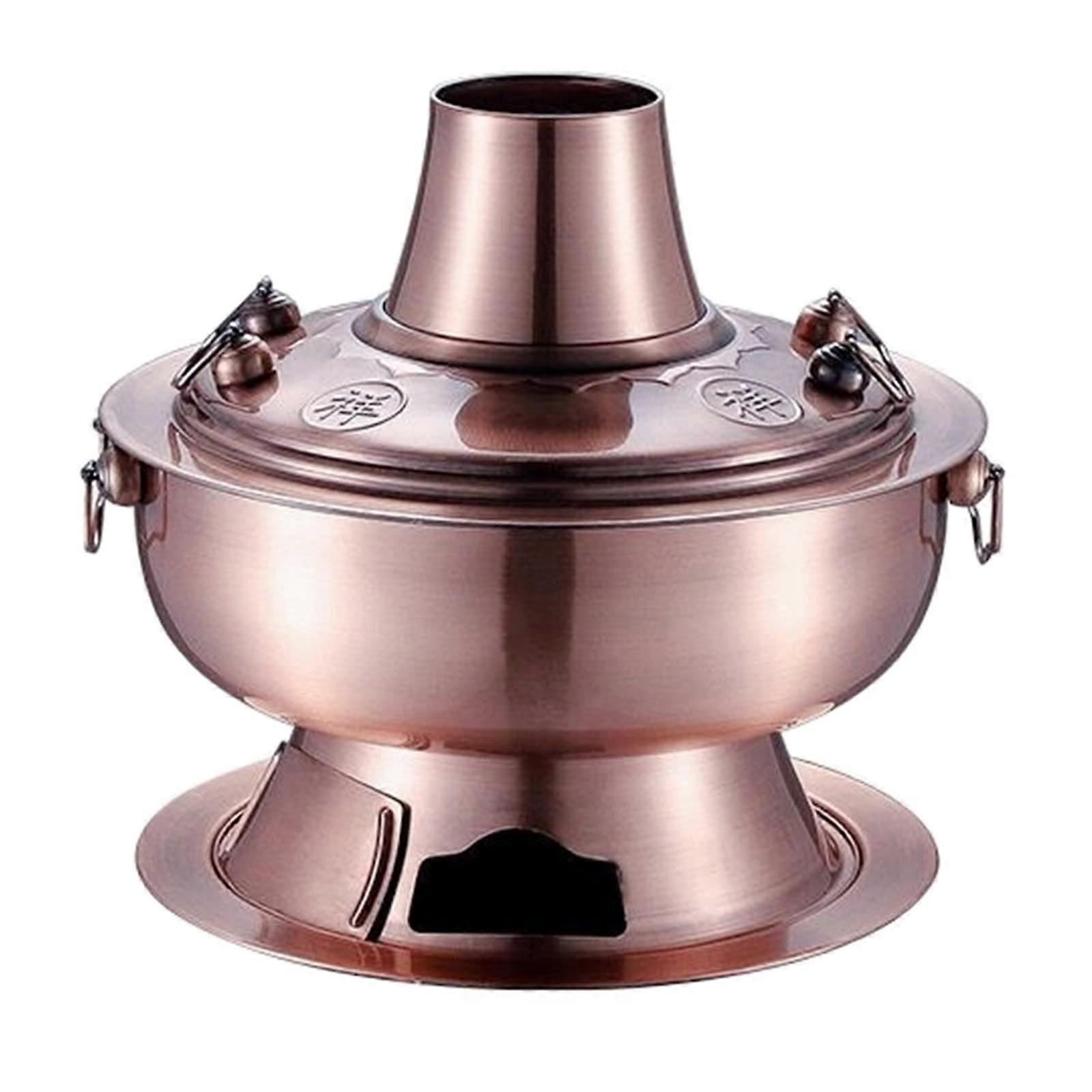 Chinese Copper Hot Pot, Charcoal Pan, Stainless Steel Cookware with Fireplace, Red Copper 36cm