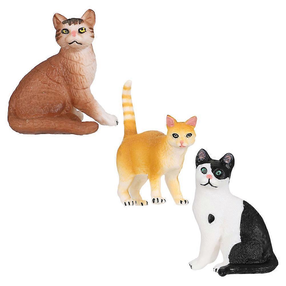 Mini Kitten Statues Realistic Animal Cat Figure Models Home Decoration Biology Class Display Yellow Plastic 3Set