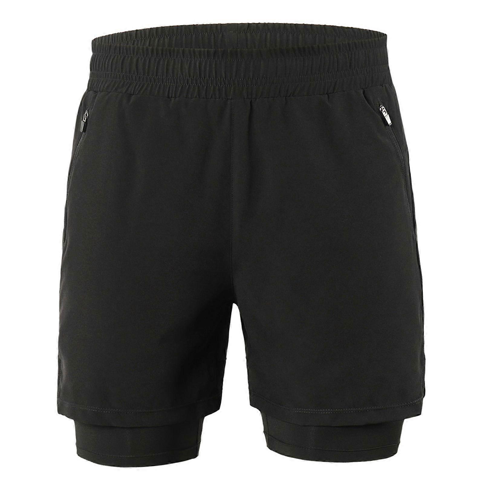 Men 2 in 1 Running Shorts Quick Drying Breathable Active Training Exercise Jogging Marathon Cycle ShortsYMQX)