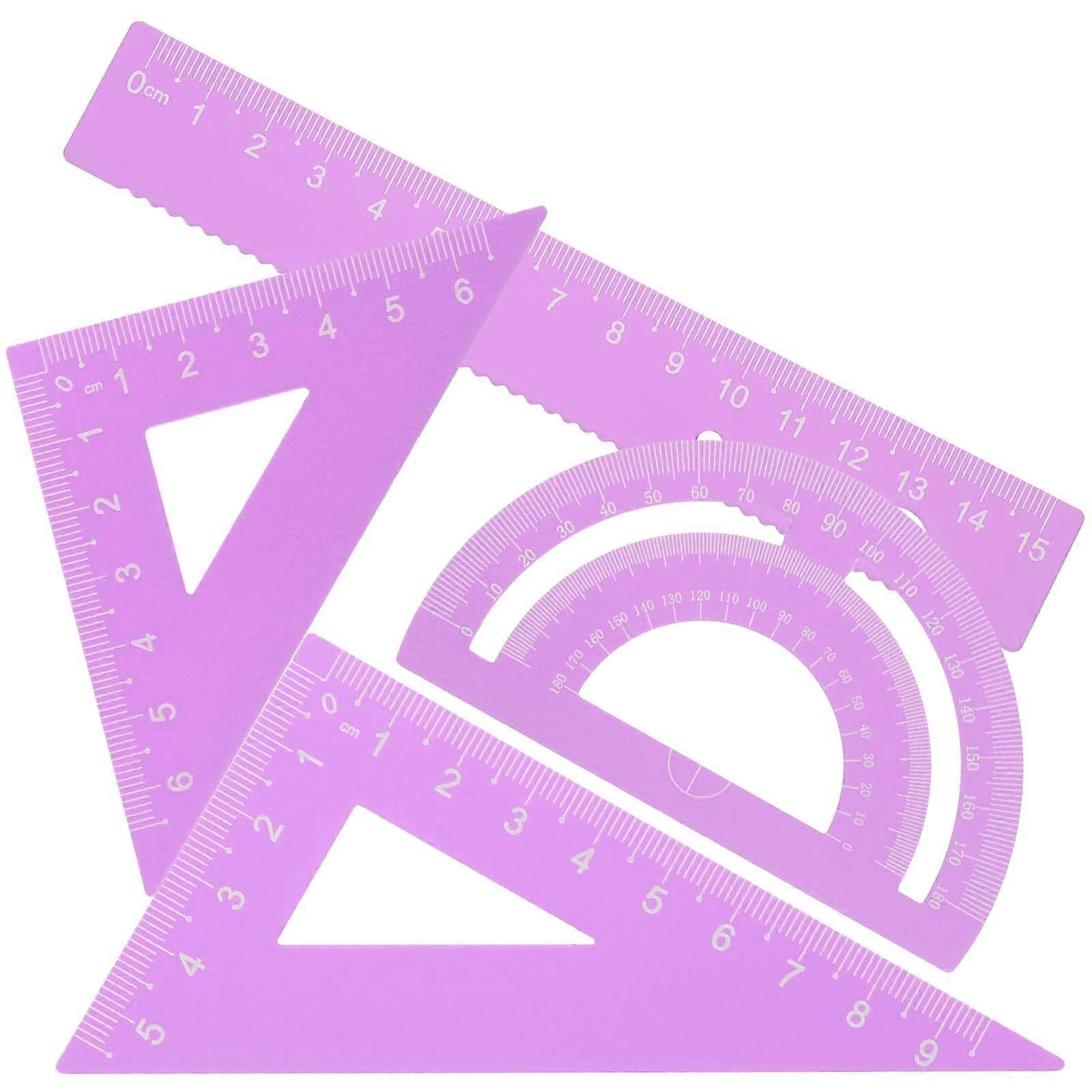 Drafting Ruler Math Geometry Tools Purple Metal Ruler Kit 0.1X2.4X16CM 4Pcs