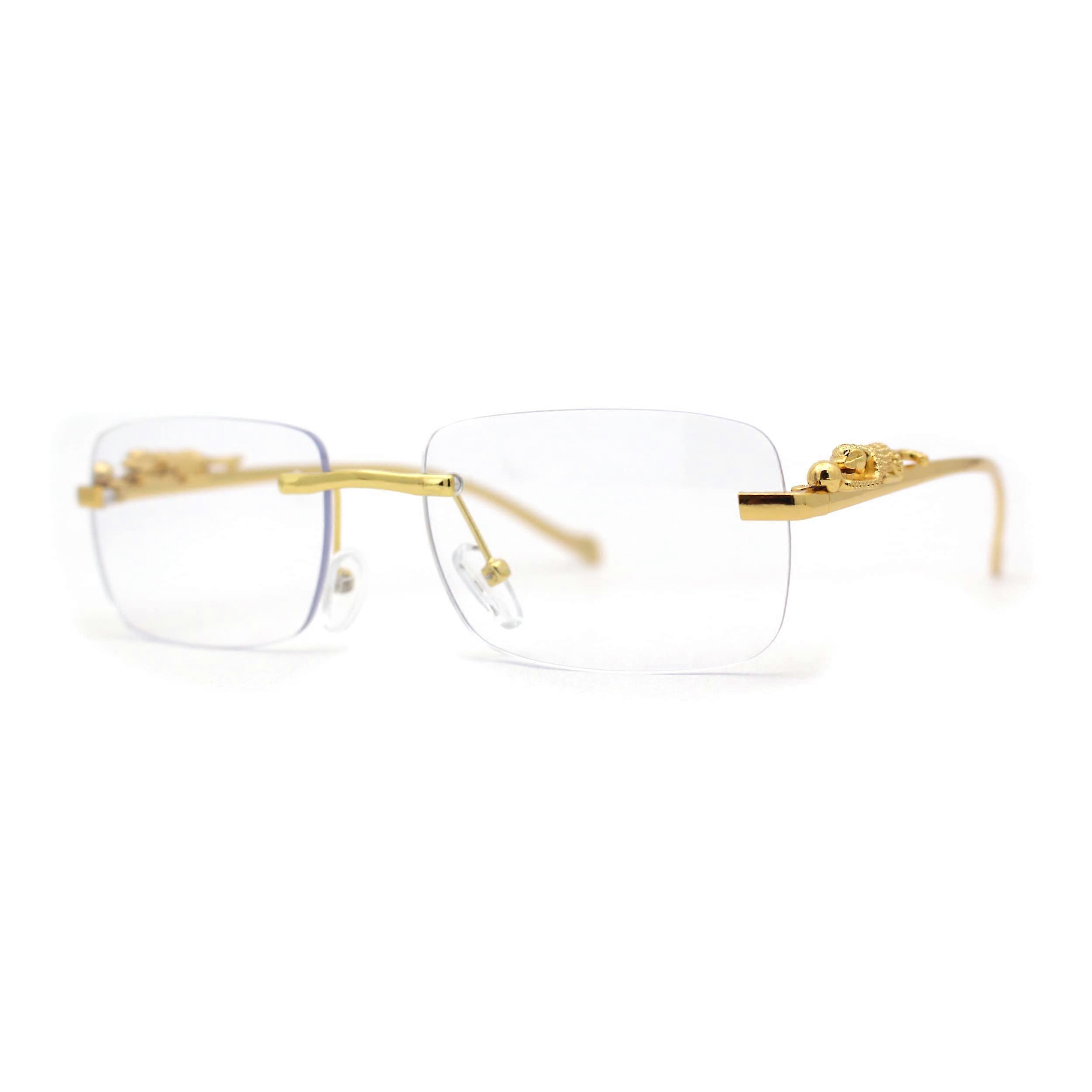 Men's rimless leopard print rectangular gold glasses