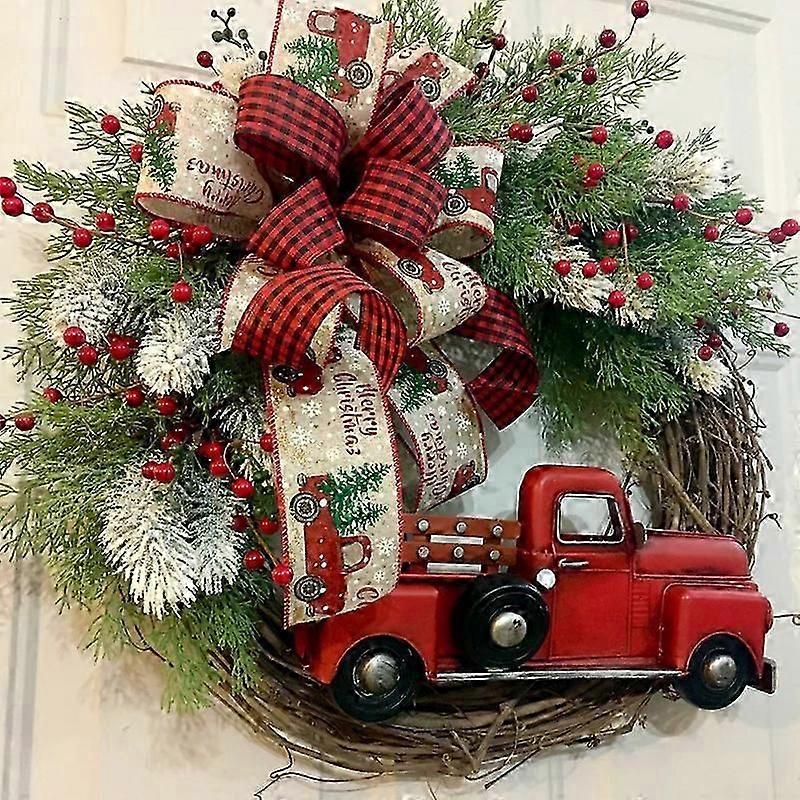 レッドトラッククリスマスドアハンギングファームハウス赤いトラックリースクリスマスリース装飾