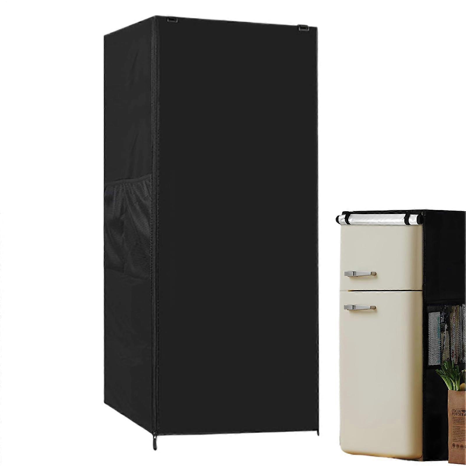 Refrigerator Cover Waterproof Zippered Shelf Cover For Vertical Refrigerators PE Material Black With Mesh Pocket