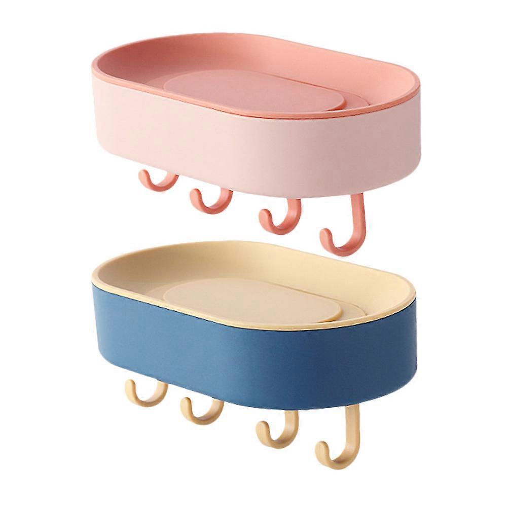 Wall Mounted Soap Dish with 4 Hooks for Bathroom Storage Assorted Color PP Material