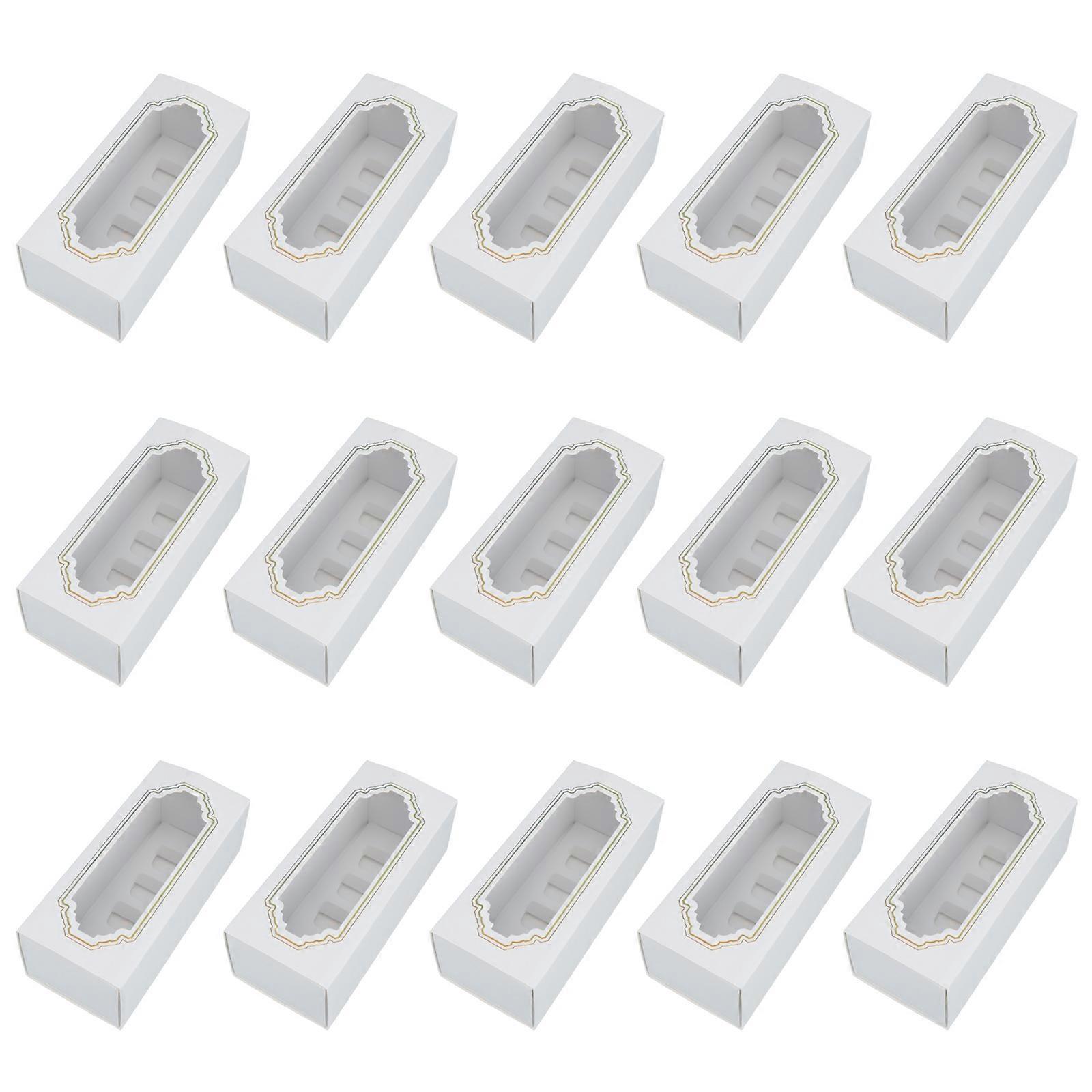 White Paper Macarons Boxes for 5 with Clear Window and Foldable Design for Storage Use