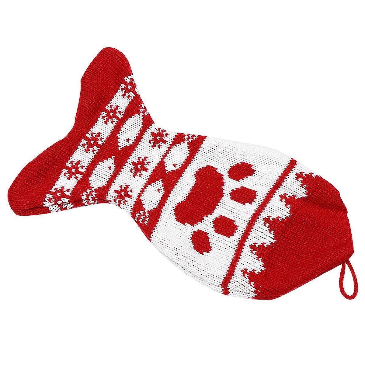 Knit Christmas Stocking Sock-Shaped Gift Storage For Kids Christmas Party Polyester 18.1x8.7x0.8In 1Pc