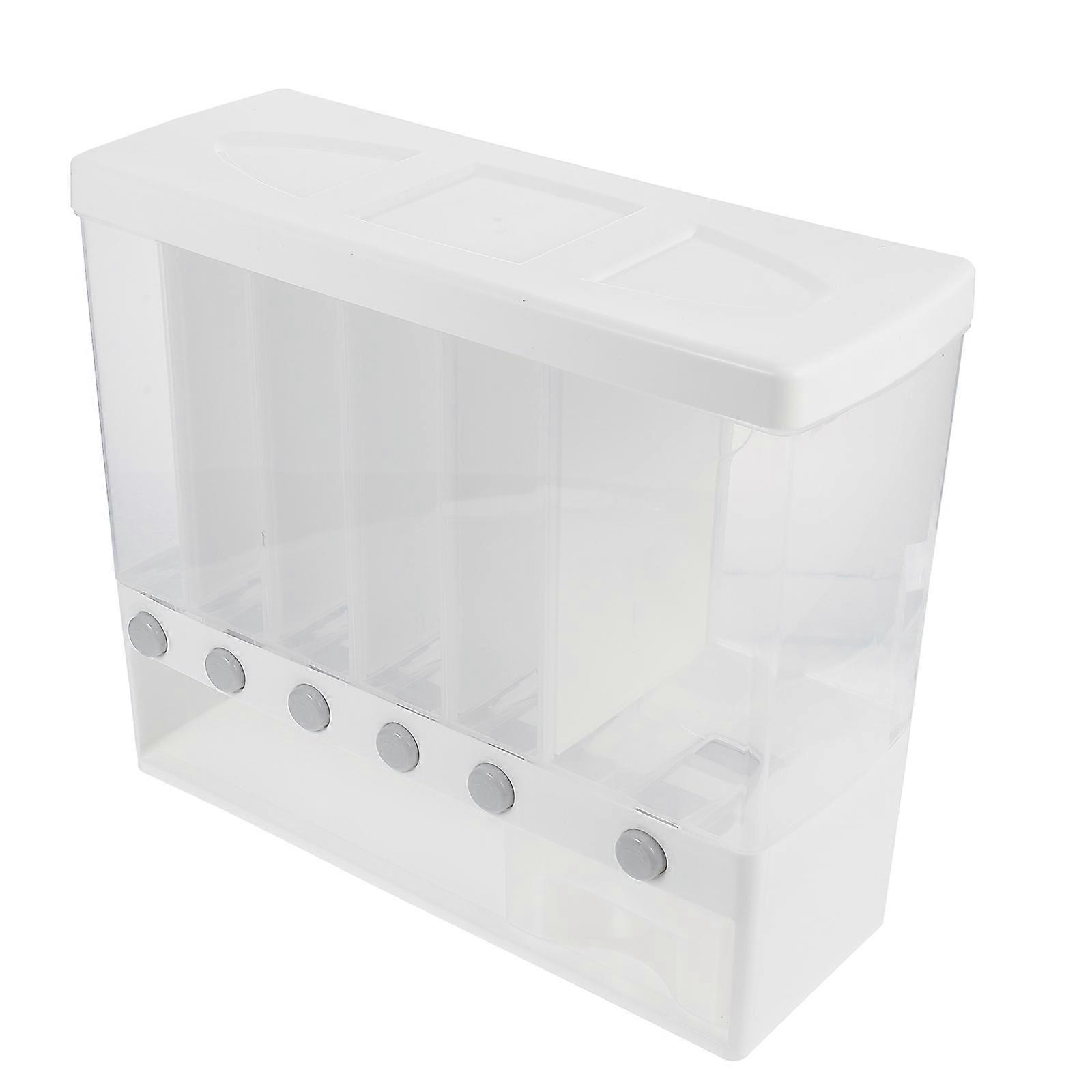 Wall Mountable Rice Storage Container with Sealed Cover Made of PP Material White 5 Movable Partitions