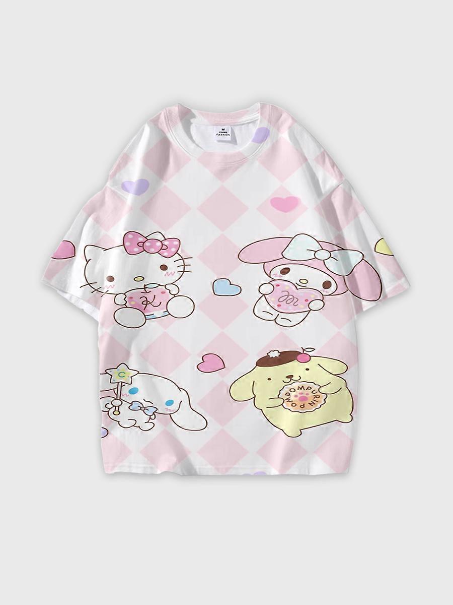 T-shirt girocollo Cartoon Pattern manica corta sciolta M274