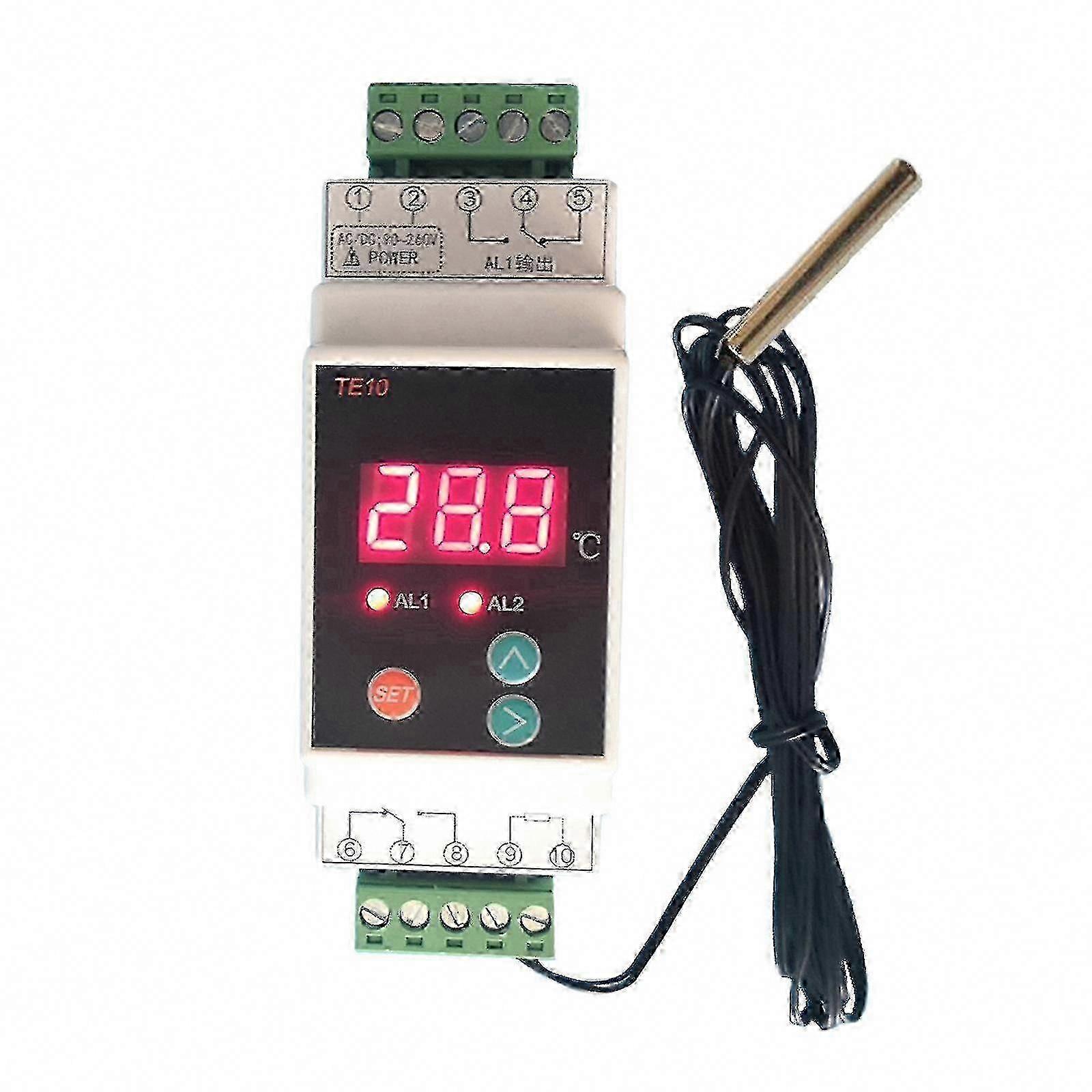 DIN Rail Thermostat with 2 Relay Outputs - NC Sensor & Standard Control
