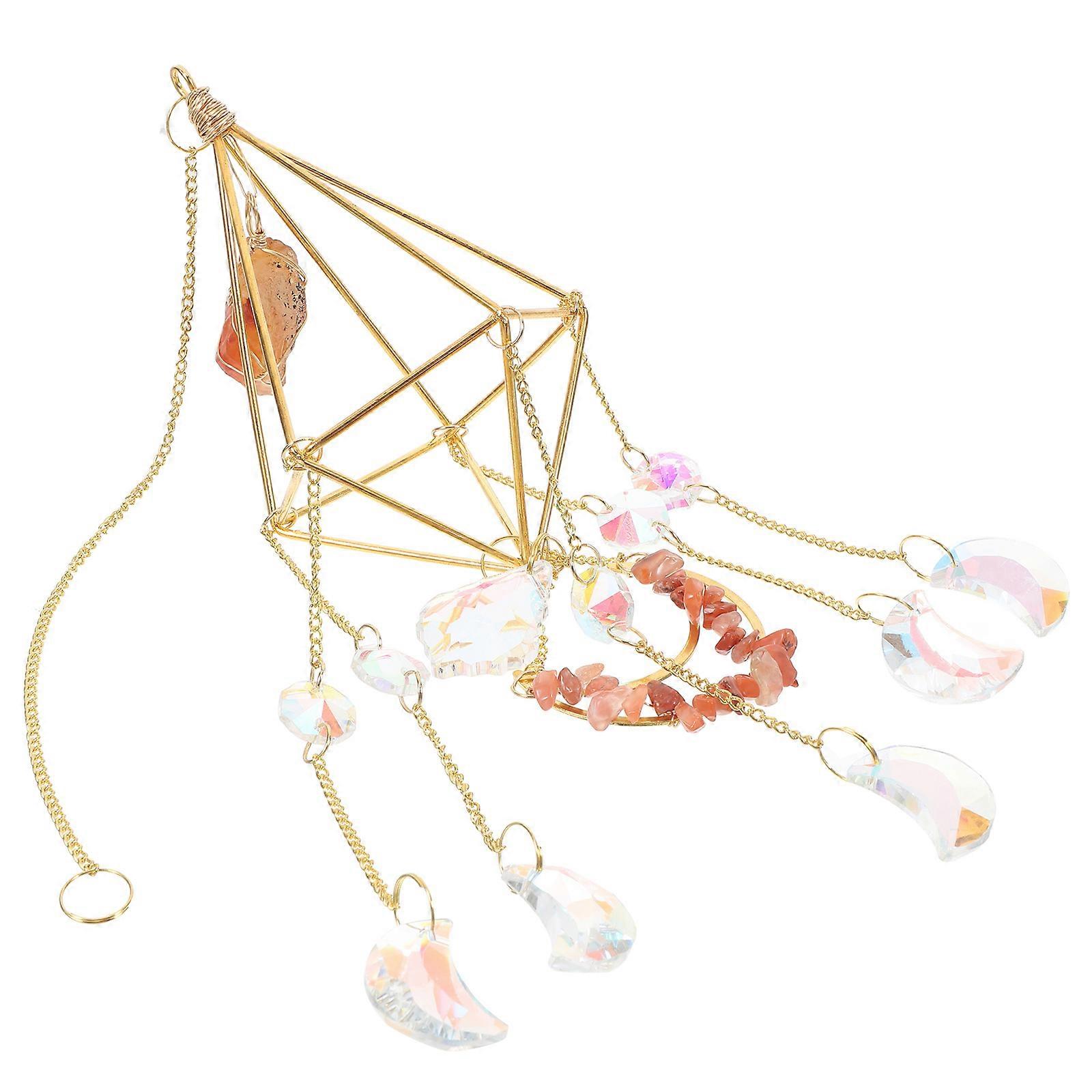 Red Crystal Prism Hanging Decoration for Windows Gardens Sun Catcher Wind Chime 6.5 inches