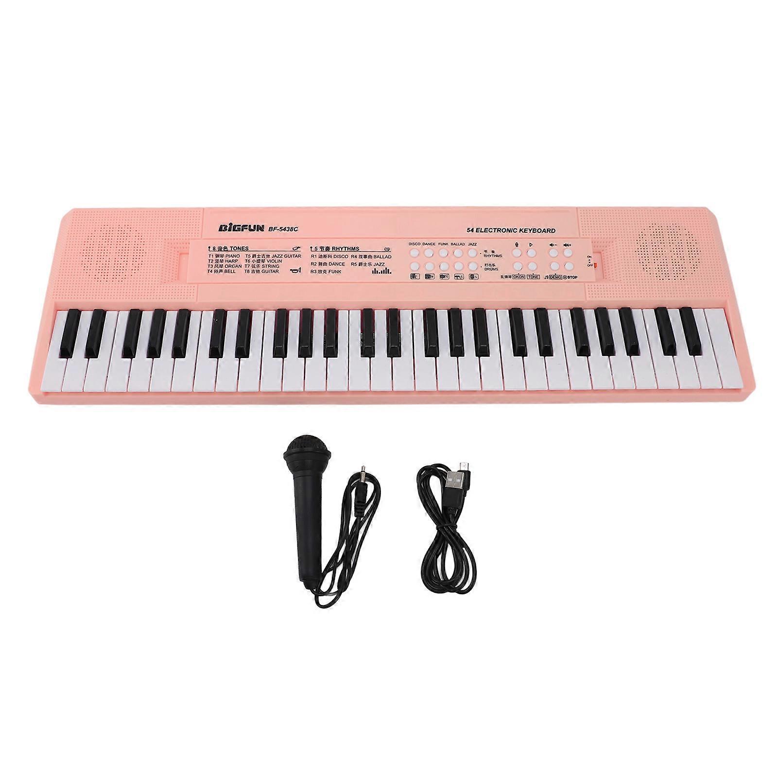 54 Key Keyboard Piano Smoothly Plastic Keyboard Piano Portable Dual Power Supply System Electric Piano Keyboard with Microphone for Kids Roseate