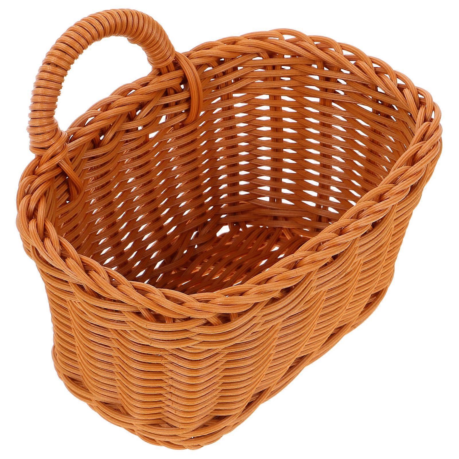 Boho Style Imitation Rattan Wall Mounted Woven Basket Kitchen Organizer for Fruit and Clutter Storage – Rustic Hanging Storage for Tidy Home Decor
